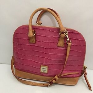 Dooney & Bourke Pink Croc-Embossed Shoulder Bag with Tan Trim-EUC